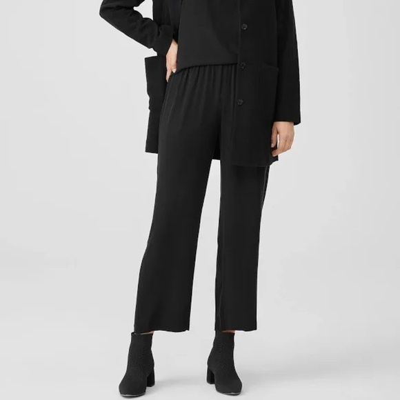 Eileen Fisher Silk Georgette Crepe Straight Pant in black | size XS - Picture 4 of 7